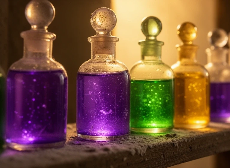 Colorful potions and magical ingredients